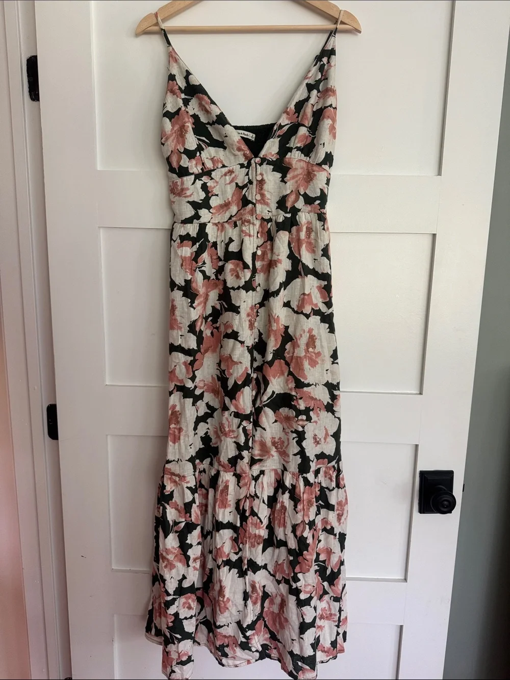 Abercrombie and Fitch Floral Spaghetti-Strap Maxi Dress in Blush and Black